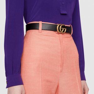 Gucci Unisex Reversible Double GG Black Leather Belt Black To Brown Size 26